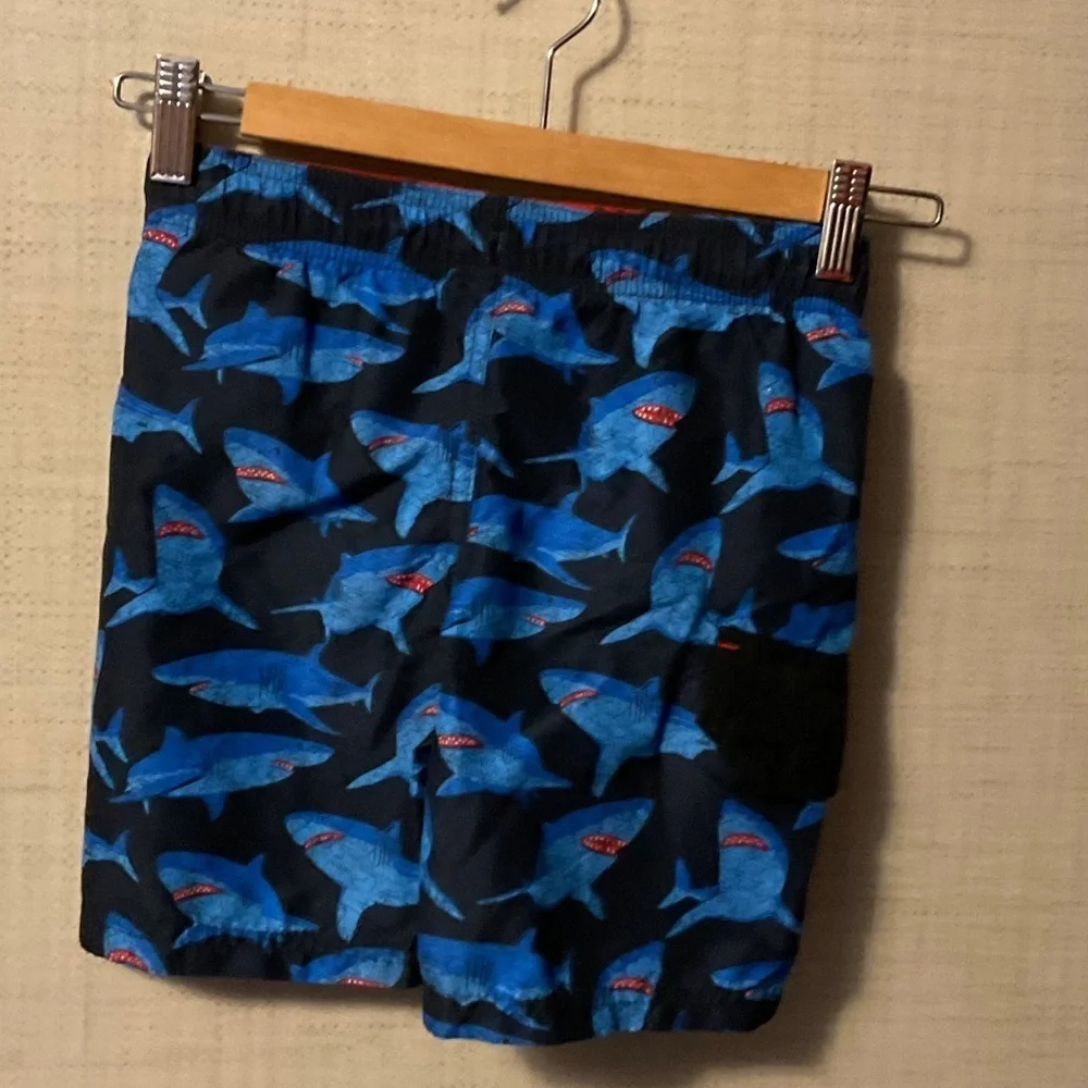 Cat & Jack Blue Shark Print Kids Swim Trunks
